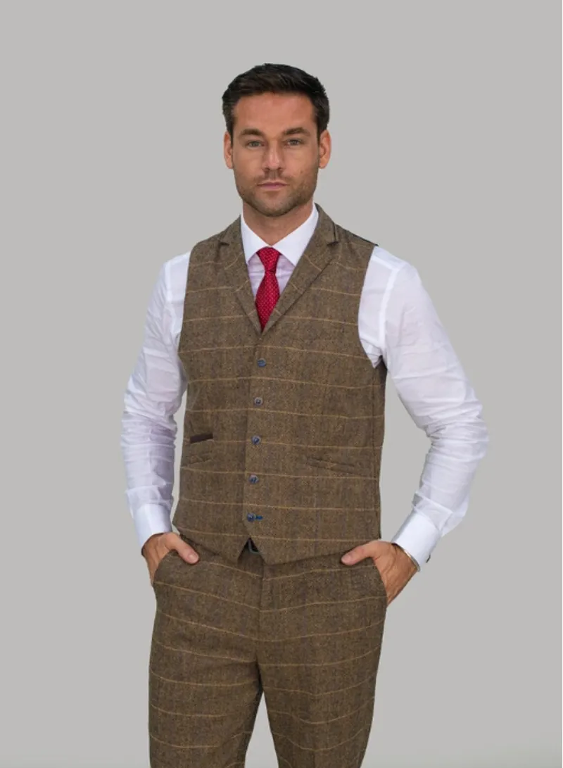 Cavani Albert Brown Tweed Look Waistcoat